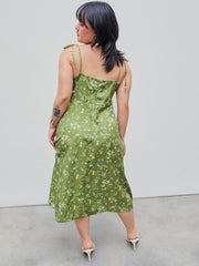 Square Neck Floral Ruched Split Midi Dress Curve & Plus