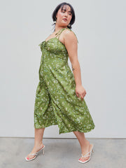 Square Neck Floral Ruched Split Midi Dress Curve & Plus