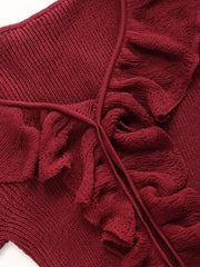 Knit Round Neckline Solid Ruffle Trim Long Sleeve Top