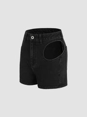 Stretch Denim High Waist Cut Out Mini Shorts