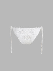 Flower Detail Tie Side Knitted Bikini Bottom