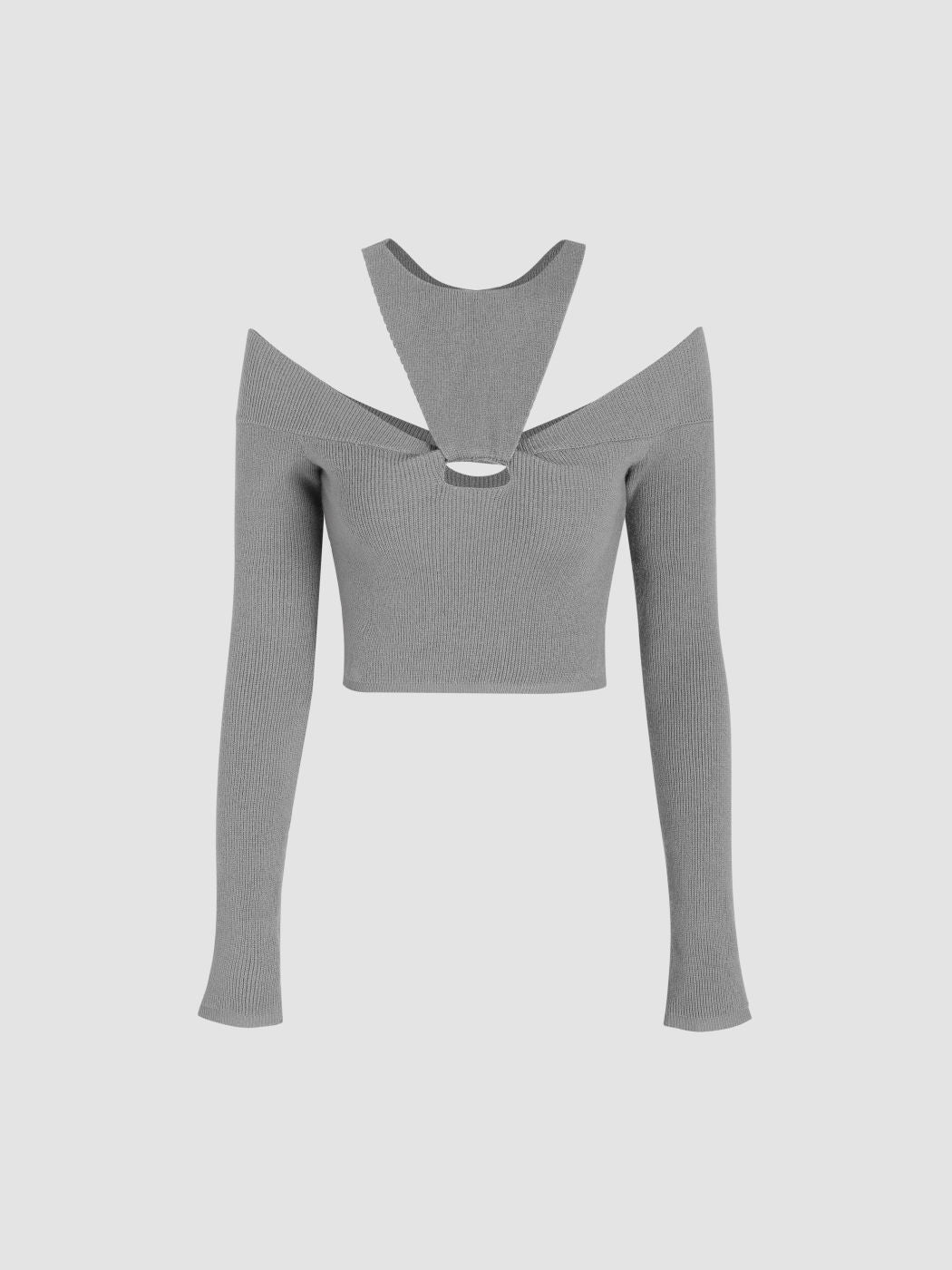 Round Neckline Solid Knitted Twist Crop Long Sleeve Top