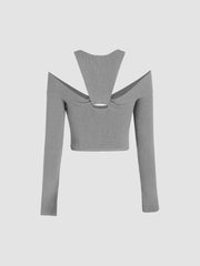 Round Neckline Solid Knitted Twist Crop Long Sleeve Top
