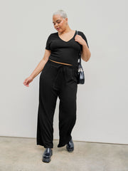 Sleeve Tee & Knotted Wide Leg Pants Set Curve & Plus