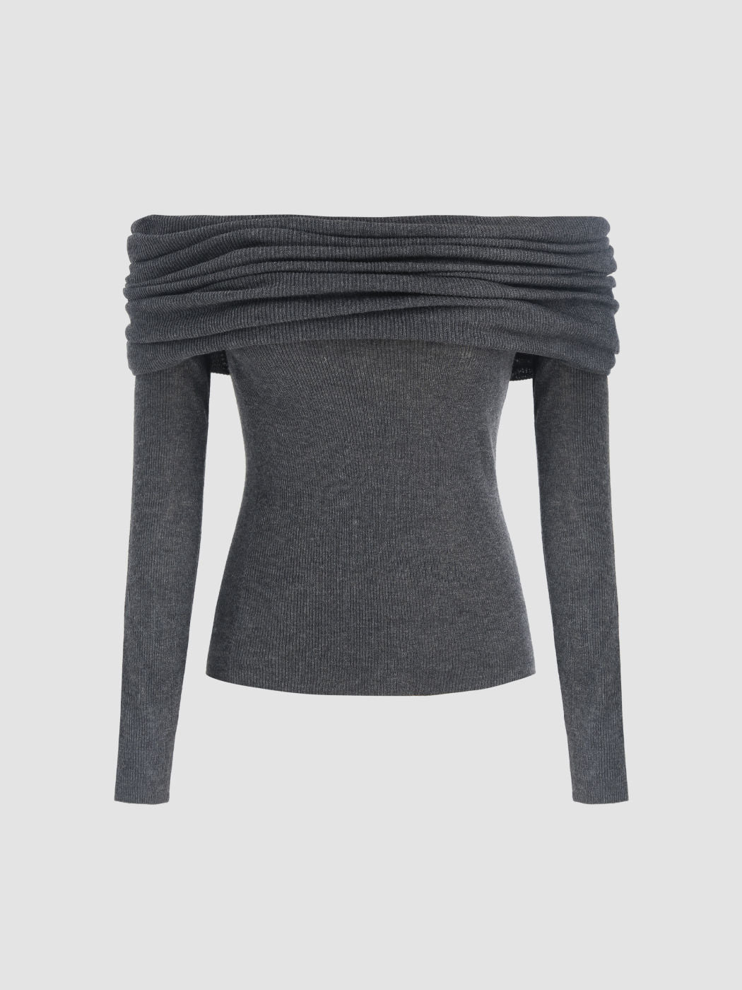 Wool-blend Off-shoulder Ruched Knit Long Sleeve Top