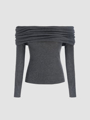 Wool-blend Off-shoulder Ruched Knit Long Sleeve Top