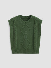 Round Neckline Geometric Knitted Vest