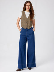 V-neck Check Button Blazer Vest
