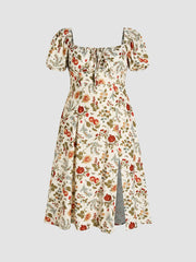 Fruit Square Neck Puff Sleeve Midi Dress Curve & Plus