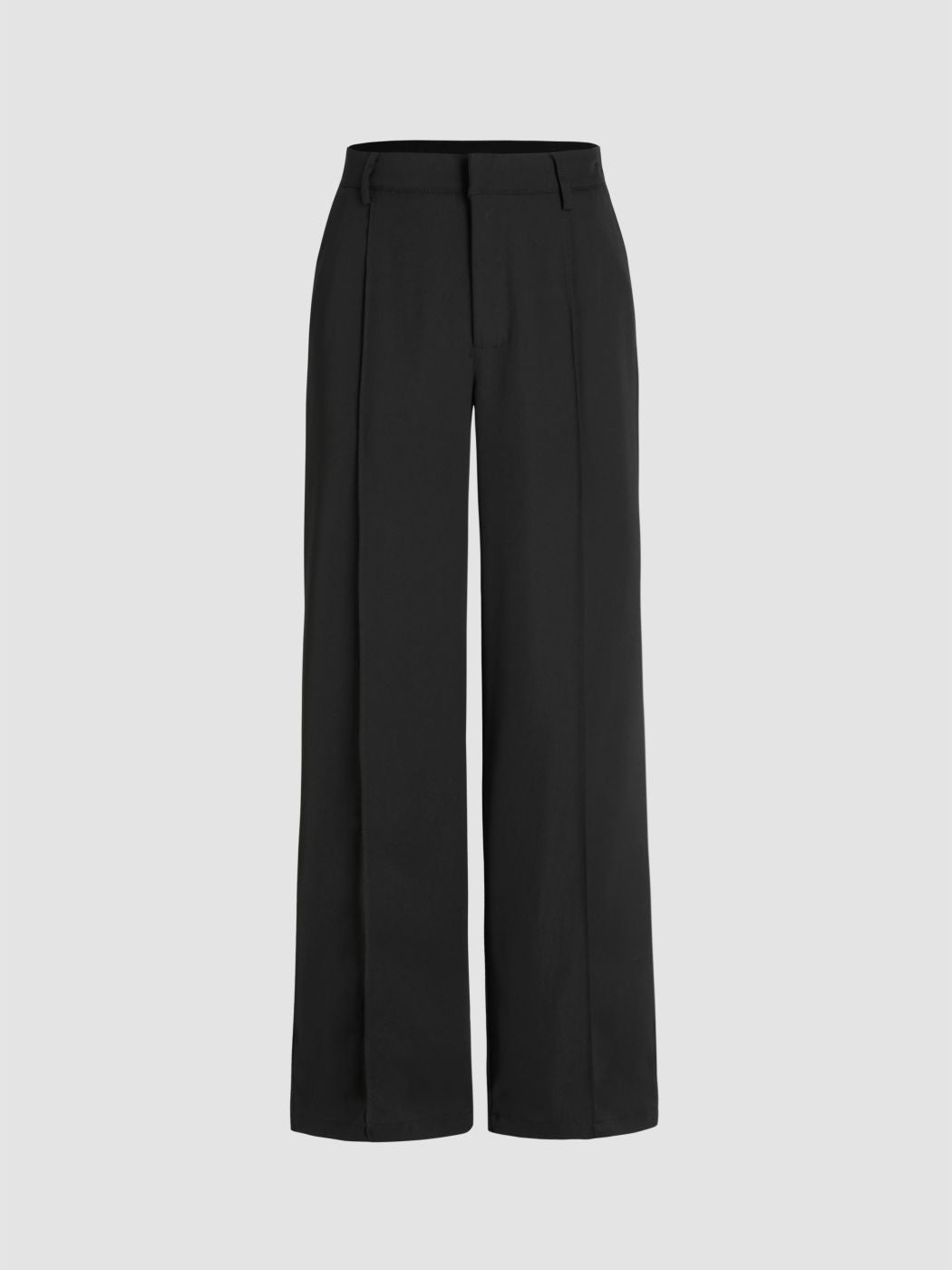 Mid Waist Pleated Straight Leg Trousers