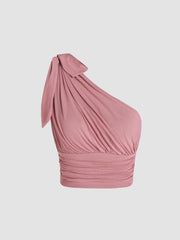 Mesh Asymmetrical Neck Crop Top