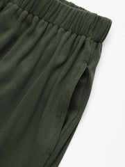 V-neck Solid Ruched Crop Top & Pants Matching Set