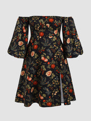 Fruit & Floral Off-shoulder Slit Maxi Dress Curve & Plus