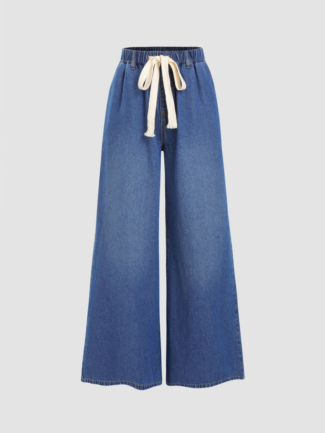 Leslie Denim High Waist Solid Tie Front Wide Leg Trousers