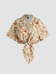 Floral Tie Front Short Sleeve Blouse Curve & Plus
