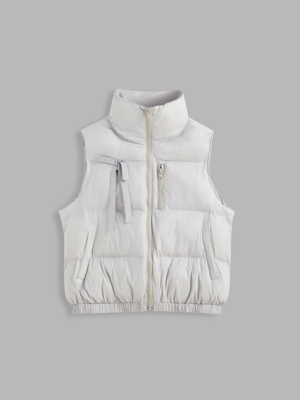 Stand Collar Solid Zipper Puffer Vest