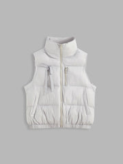 Stand Collar Solid Zipper Puffer Vest