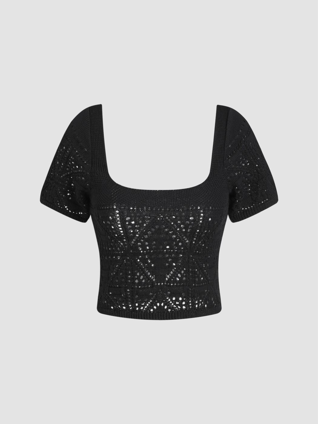 Knit Square Neck Hollow Out Short Sleeve Crop Top