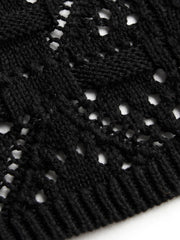 Knit Square Neck Hollow Out Short Sleeve Crop Top