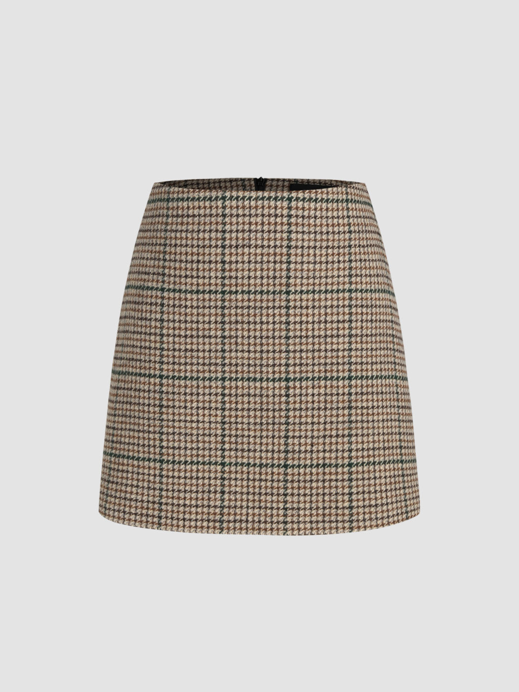 Tweed Mid Waist Check Mini Skirt