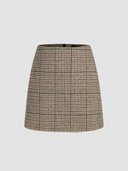 Tweed Mid Waist Check Mini Skirt