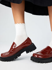 Solid Faux Patent Leather Loafers