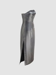 Tube Metallic Split Midi Dress