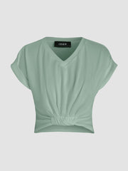V-neck Solid Ruched Crop Top