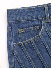 Denim Mid Waist Solid Patched Mini Skirt