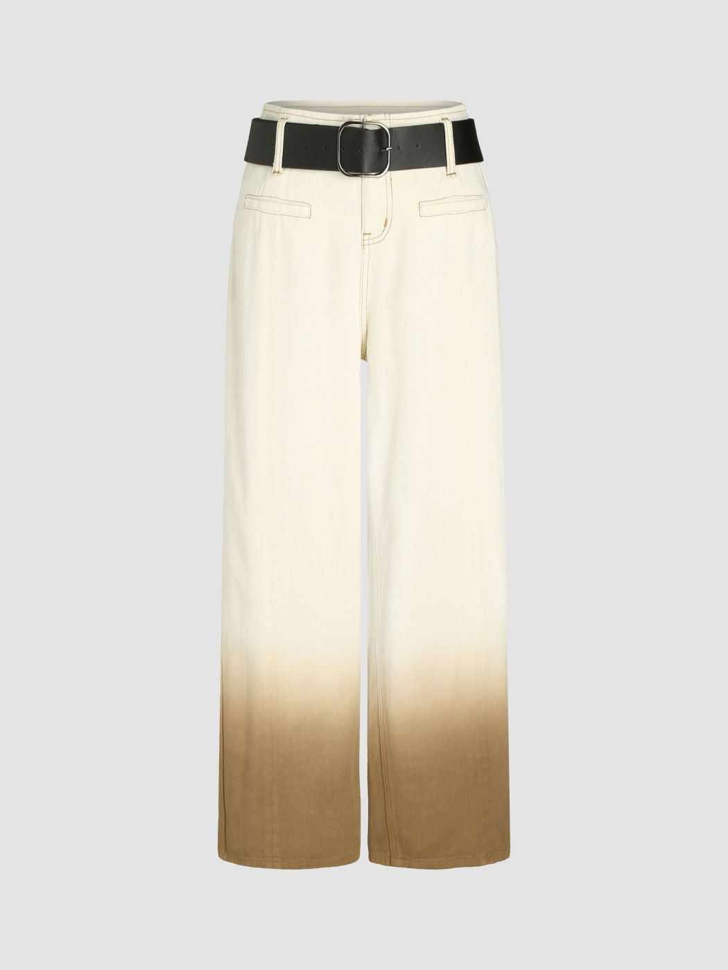Denim Low Waist Gradient Belted Straight Leg Jeans