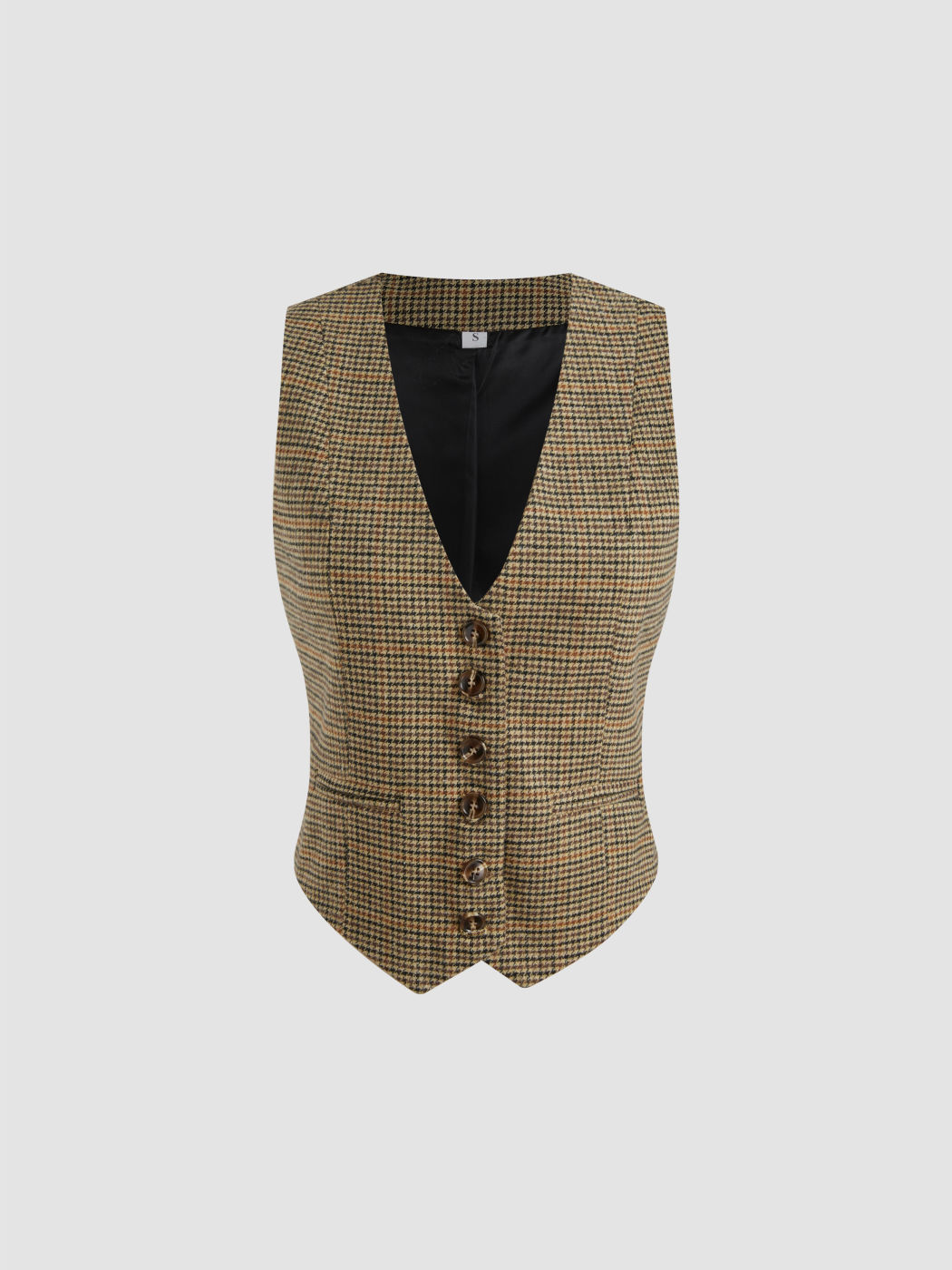 V-neck Check Button Blazer Vest