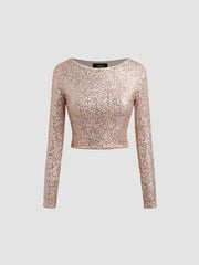 Sequin Long Sleeve Crop Blouse