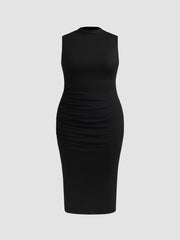 High Neck Ruched Midi Dress Curve & Plus