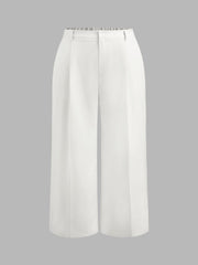 Mid Waist Pleated Pocket Wide Leg Pants Curve & Plus