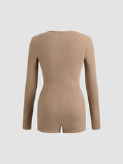 U-neck Solid Long Sleeve Romper