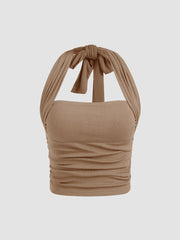 Two Way Solid Halter Crop Top