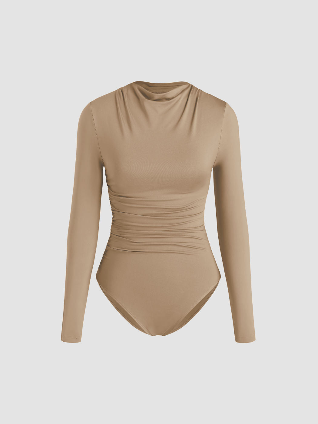 Round Neckline Solid Ruched Bodysuit