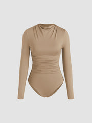 Round Neckline Solid Ruched Bodysuit