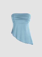 Ruched Asymmetrical Hem Tube Top & Elastic Waist Straight Leg Pant
