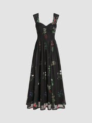 Square Neck Floral Mesh Maxi Dress