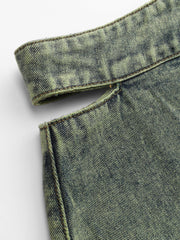 Denim High Waist Washed Cut Out Mini Skirt