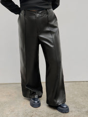 Faux Leather Solid High Waist  Wide Leg Trousers Curve & Plus