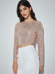 Sequin Long Sleeve Crop Blouse