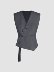 V-Neck Asymmetrical Belted Waistcoat