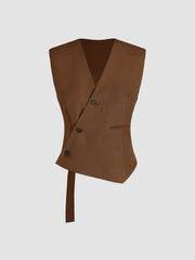 V-Neck Asymmetrical Belted Waistcoat