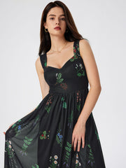 Square Neck Floral Mesh Maxi Dress