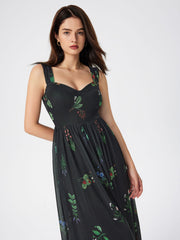 Square Neck Floral Mesh Maxi Dress