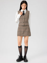 Tweed Mid Waist Check Mini Skirt