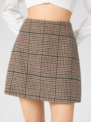 Tweed Mid Waist Check Mini Skirt