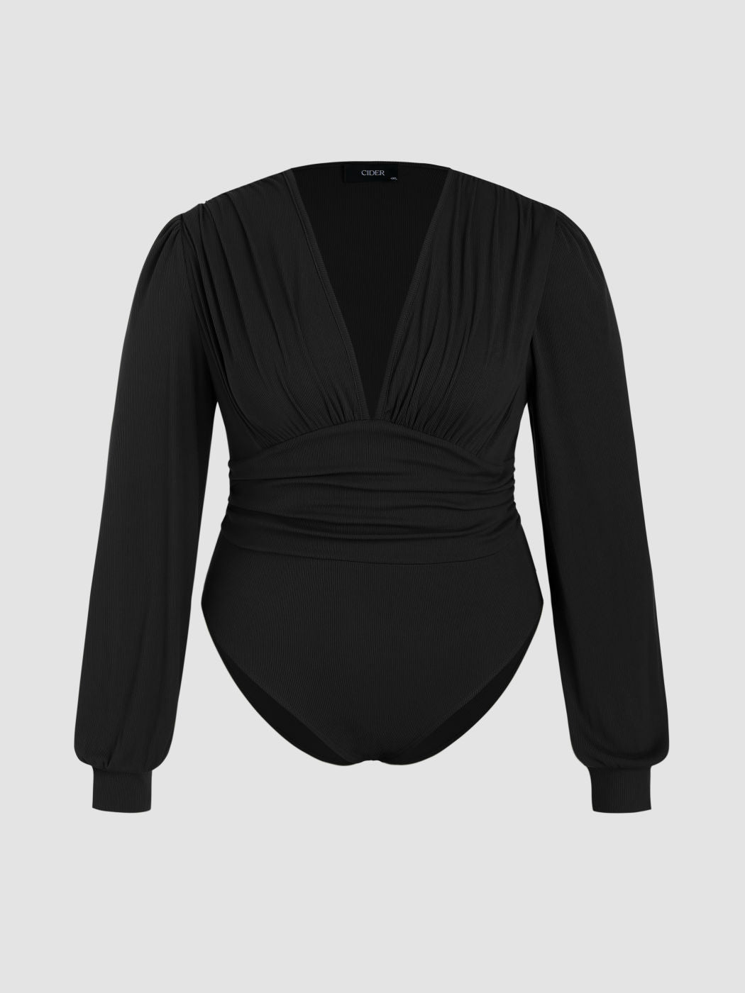 Jersey V-neck Solid Ruched Bodysuit Curve & Plus